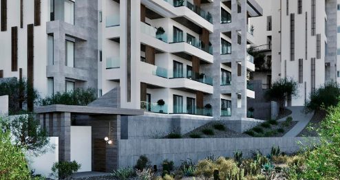 Render de edificio de departamentos